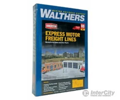 Walthers Cornerstone HO 4049 Express Motor Freight Lines -- Kit - Office: 4-1/4 X 4-7/8 X 2-3/8"; Garage: 4-1/16 X 7-1/8 X 2-1/2" -Walthers Sales walthers cornerstone ho 4049 express motor freight lines kit office 4 1 x 7 8 2 3 garage 16 structures 220