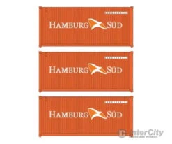 Walthers HO 949-18052 20' Fully Corrugated Container - 3-Pack - Hamburg Sud