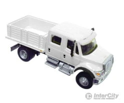 Walthers SceneMaster 11880 International(R) 7600 2-Axle Crew Cab Truck With Solid Stake Bed - Assembled -- White With Railroad Maintenance-of-Way Logo Decals