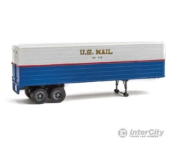 Walthers SceneMaster 2426 35' Fluted-Side Trailer 2-Pack - Assembled -- US Mail (blue, White, Red Stripe, Gold Shadow Lettering) -Walthers Sales walthers scenemaster 2426 35 fluted side trailer 2 pack assembled us mail blue white red stripe gold shadow lettering freight loads containers 523