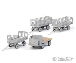 Walthers SceneMaster 4141 Baggage Tractor And Trailers - Plastic Kit -- Non-Powered Tractor And 3 Trailers (gray) -Walthers Sales walthers scenemaster 4141 baggage tractor and trailers plastic kit non powered 3 gray scenery details 261