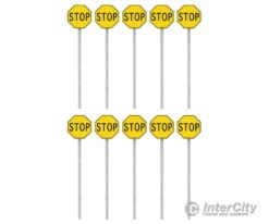 Walthers SceneMaster 4211 Stop Signs Pkg(10) -- 1924-1954 (yellow, Black) -Walthers Sales walthers scenemaster 4211 stop signs pkg 10 1924 1954 yellow black scenery details 256