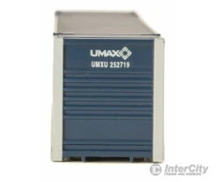 Walthers SceneMaster 8524 53' Singamas Corrugated-Side Container - Assembled -- UMAX (blue, White) -Walthers Sales walthers scenemaster 8524 53 singamas corrugated side container assembled umax blue white freight loads containers 381