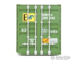 Walthers SceneMaster 8530 53' Singamas Corrugated-Side Container - Assembled -- EMP (green, Blue, Yellow) -Walthers Sales walthers scenemaster 8530 53 singamas corrugated side container assembled emp green blue yellow freight loads containers 743