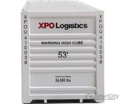 Walthers SceneMaster 8531 53' Singamas Corrugated-Side Container - Assembled -- XPO Logistics (white, Black, Red) -Walthers Sales walthers scenemaster 8531 53 singamas corrugated side container assembled xpo logistics white black red freight loads containers 435