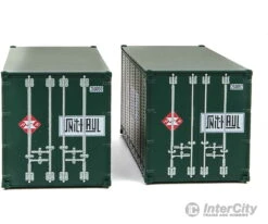 Walthers SceneMaster 8680 20' Smooth-Side Container With Right Side Door 2-Pack - Ready To Run -- Railway Express Agency #260090, 260092 (green, Red; Unit Haul Logo) -Walthers Sales walthers scenemaster 8680 20 smooth side container with right door 2 pack ready to run railway express agency 260090 260092 green red unit haul logo freight 148