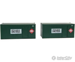 Walthers SceneMaster 8680 20' Smooth-Side Container With Right Side Door 2-Pack - Ready To Run -- Railway Express Agency #260090, 260092 (green, Red; Unit Haul Logo) -Walthers Sales walthers scenemaster 8680 20 smooth side container with right door 2 pack ready to run railway express agency 260090 260092 green red unit haul logo freight 466